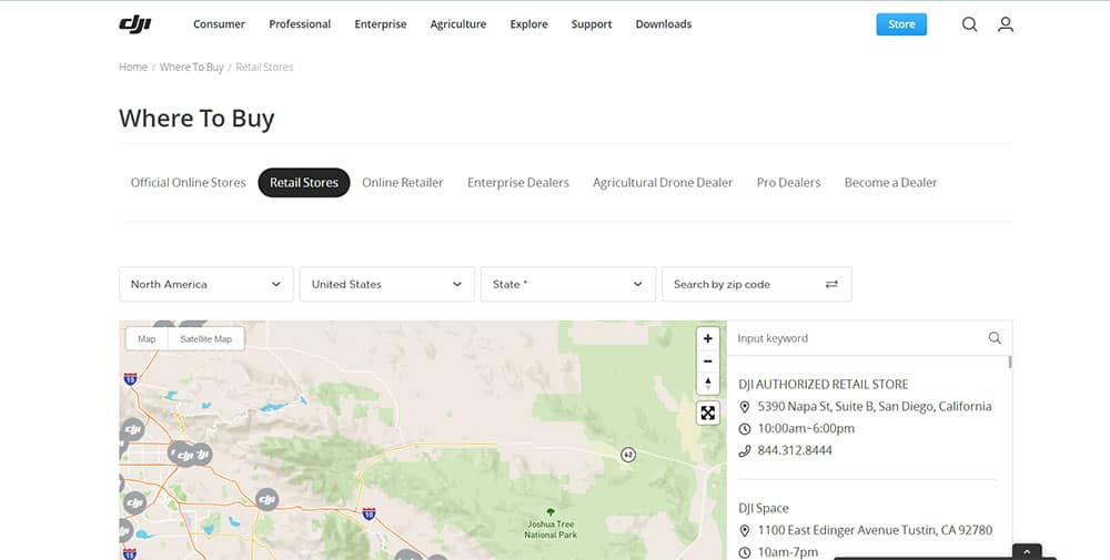 DJI product locator map