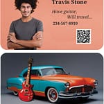 Business card for musician with an electric guitar and classic car